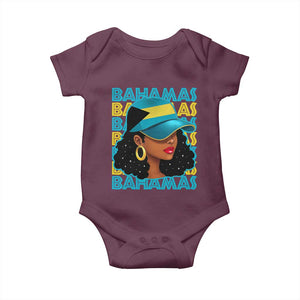 Bahamian Girl Baby Onesie Melanin Afro Messy Bun Black Woman Bahamas Flag TS10 Maroon Print Your Wear