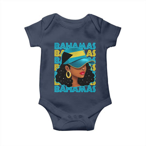 Bahamian Girl Baby Onesie Melanin Afro Messy Bun Black Woman Bahamas Flag TS10 Navy Print Your Wear
