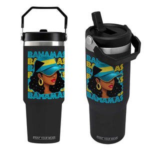 Bahamian Girl Flip Straw Tumbler Melanin Afro Messy Bun Black Woman Bahamas Flag TS10 One Size: 30 oz Black Print Your Wear