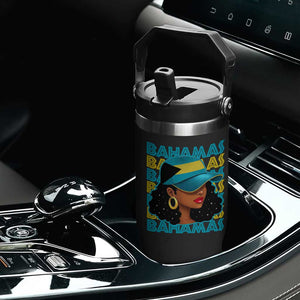 Bahamian Girl Flip Straw Tumbler Melanin Afro Messy Bun Black Woman Bahamas Flag TS10 Print Your Wear