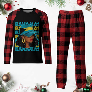 Bahamian Girl Plaid Pajama Set Melanin Afro Messy Bun Black Woman Bahamas Flag TS10 Buffalo Plaid Print Your Wear