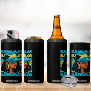 Bahamian Girl 4 in 1 Can Cooler Tumbler Melanin Afro Messy Bun Black Woman Bahamas Flag TS10 Print Your Wear