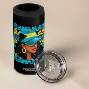 Bahamian Girl 4 in 1 Can Cooler Tumbler Melanin Afro Messy Bun Black Woman Bahamas Flag TS10 Print Your Wear