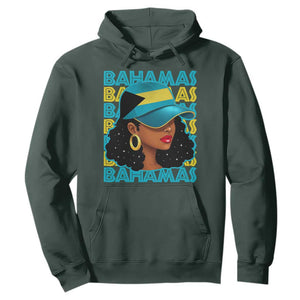 Bahamian Girl Hoodie Melanin Afro Messy Bun Black Woman Bahamas Flag TS10 Dark Forest Green Print Your Wear