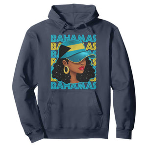 Bahamian Girl Hoodie Melanin Afro Messy Bun Black Woman Bahamas Flag TS10 Navy Print Your Wear
