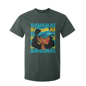 Bahamian Girl T Shirt For Kid Melanin Afro Messy Bun Black Woman Bahamas Flag TS10 Dark Forest Green Print Your Wear