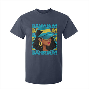 Bahamian Girl T Shirt For Kid Melanin Afro Messy Bun Black Woman Bahamas Flag TS10 Navy Print Your Wear