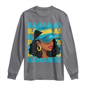 Bahamian Girl Long Sleeve Shirt Melanin Afro Messy Bun Black Woman Bahamas Flag TS10 Charcoal Print Your Wear