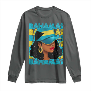 Bahamian Girl Long Sleeve Shirt Melanin Afro Messy Bun Black Woman Bahamas Flag TS10 Dark Heather Print Your Wear
