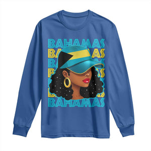 Bahamian Girl Long Sleeve Shirt Melanin Afro Messy Bun Black Woman Bahamas Flag TS10 Royal Blue Print Your Wear