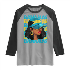 Bahamian Girl Raglan Shirt Melanin Afro Messy Bun Black Woman Bahamas Flag TS10 Sport Gray Black Print Your Wear
