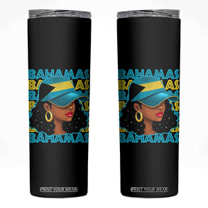Bahamian Girl Skinny Tumbler Melanin Afro Messy Bun Black Woman Bahamas Flag TS10 Black Print Your Wear