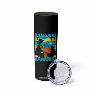 Bahamian Girl Skinny Tumbler Melanin Afro Messy Bun Black Woman Bahamas Flag TS10 Print Your Wear