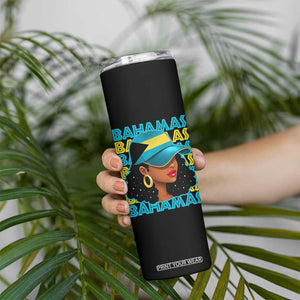 Bahamian Girl Skinny Tumbler Melanin Afro Messy Bun Black Woman Bahamas Flag TS10 Print Your Wear