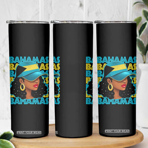 Bahamian Girl Skinny Tumbler Melanin Afro Messy Bun Black Woman Bahamas Flag TS10 Print Your Wear