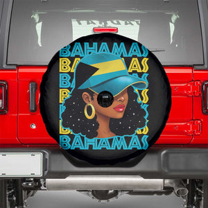 Bahamian Girl Spare Tire Cover Melanin Afro Messy Bun Black Woman Bahamas Flag TS10 Black Print Your Wear