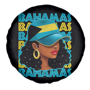 Bahamian Girl Spare Tire Cover Melanin Afro Messy Bun Black Woman Bahamas Flag TS10 Print Your Wear
