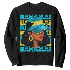 Bahamian Girl Sweatshirt Melanin Afro Messy Bun Black Woman Bahamas Flag TS10 Black Print Your Wear