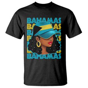 Bahamian Girl T Shirt Melanin Afro Messy Bun Black Woman Bahamas Flag TS10 Black Print Your Wear