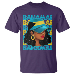 Bahamian Girl T Shirt Melanin Afro Messy Bun Black Woman Bahamas Flag TS10 Purple Print Your Wear