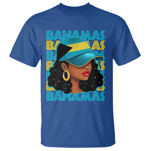 Bahamian Girl T Shirt Melanin Afro Messy Bun Black Woman Bahamas Flag TS10 Royal Blue Print Your Wear