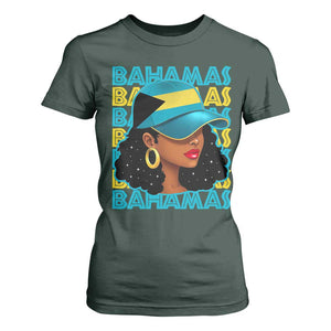 Bahamian Girl T Shirt For Women Melanin Afro Messy Bun Black Woman Bahamas Flag TS10 Dark Forest Green Print Your Wear