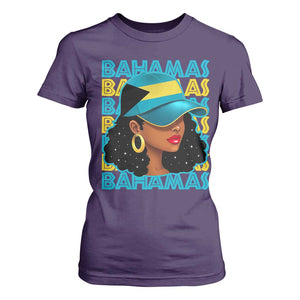 Bahamian Girl T Shirt For Women Melanin Afro Messy Bun Black Woman Bahamas Flag TS10 Purple Print Your Wear
