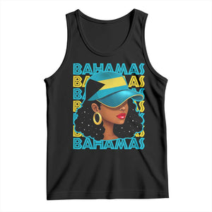Bahamian Girl Tank Top Melanin Afro Messy Bun Black Woman Bahamas Flag TS10 Black Print Your Wear