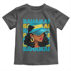 Bahamian Girl Toddler T Shirt Melanin Afro Messy Bun Black Woman Bahamas Flag TS10 Dark Heather Print Your Wear