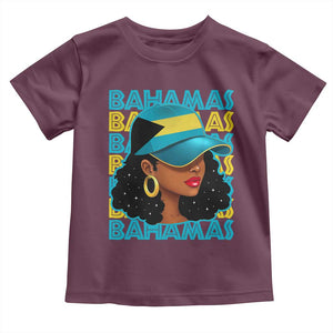 Bahamian Girl Toddler T Shirt Melanin Afro Messy Bun Black Woman Bahamas Flag TS10 Maroon Print Your Wear