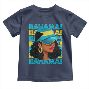 Bahamian Girl Toddler T Shirt Melanin Afro Messy Bun Black Woman Bahamas Flag TS10 Navy Print Your Wear