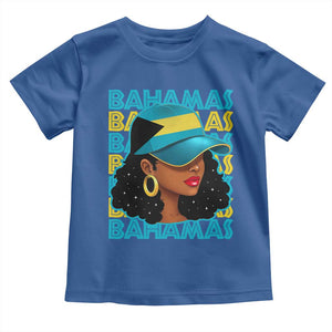 Bahamian Girl Toddler T Shirt Melanin Afro Messy Bun Black Woman Bahamas Flag TS10 Royal Blue Print Your Wear