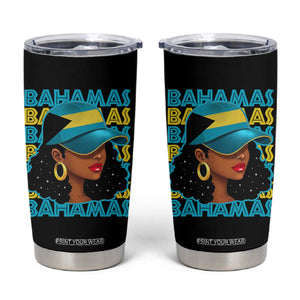 Bahamian Girl Tumbler Cup Melanin Afro Messy Bun Black Woman Bahamas Flag TS10 Black Print Your Wear