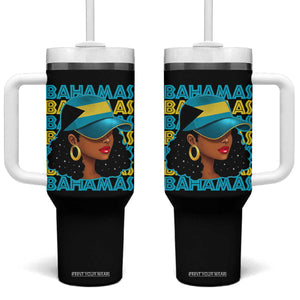 Bahamian Girl Tumbler With Handle Melanin Afro Messy Bun Black Woman Bahamas Flag TS10 One Size: 40 oz Black Print Your Wear