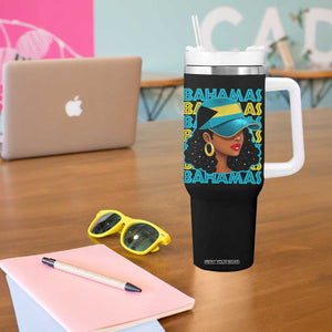 Bahamian Girl Tumbler With Handle Melanin Afro Messy Bun Black Woman Bahamas Flag TS10 Print Your Wear