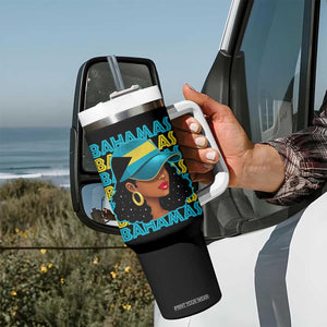 Bahamian Girl Tumbler With Handle Melanin Afro Messy Bun Black Woman Bahamas Flag TS10 Print Your Wear