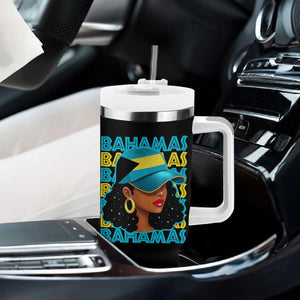 Bahamian Girl Tumbler With Handle Melanin Afro Messy Bun Black Woman Bahamas Flag TS10 Print Your Wear