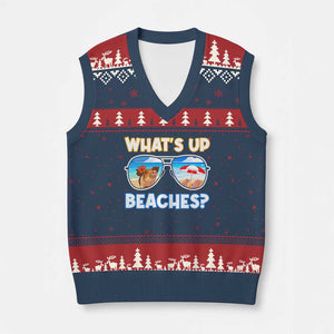 Bahamas Swimming Pigs V-Neck Knit Sweater Vest Pig Swim Caribbean Beach Summer Vacation TS10 Navy Red Print Your Wear