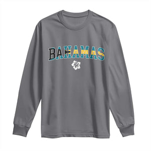 Bahamas Flag Long Sleeve Shirt Caribbean Hibiscus Flower Beach Summer Vacation TS10 Charcoal Print Your Wear