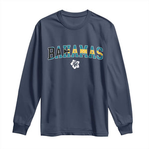 Bahamas Flag Long Sleeve Shirt Caribbean Hibiscus Flower Beach Summer Vacation TS10 Navy Print Your Wear