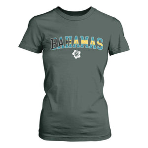 Bahamas Flag T Shirt For Women Caribbean Hibiscus Flower Beach Summer Vacation TS10 Dark Forest Green Print Your Wear