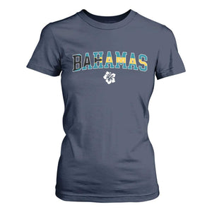 Bahamas Flag T Shirt For Women Caribbean Hibiscus Flower Beach Summer Vacation TS10 Navy Print Your Wear