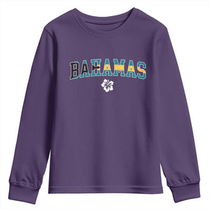 Bahamas Flag Youth Sweatshirt Caribbean Hibiscus Flower Beach Summer Vacation TS10 Purple Print Your Wear