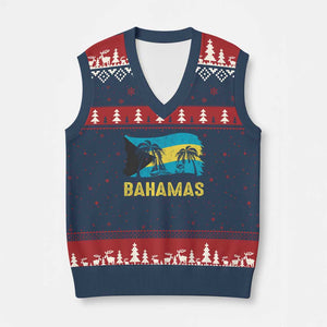 Bahamas Flag V-Neck Knit Sweater Vest Tropical Island Palm Trees Bahamian Gifts TS10 Navy Red Print Your Wear