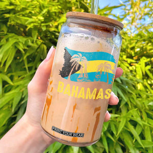 Bahamas Flag Glass Can Tropical Island Palm Trees Bahamian Gifts TS10 Black Print Your Wear