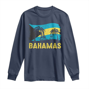 Bahamas Flag Long Sleeve Shirt Tropical Island Palm Trees Bahamian Gifts TS10 Navy Print Your Wear