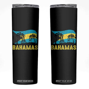Bahamas Flag Skinny Tumbler Tropical Island Palm Trees Bahamian Gifts TS10 Black Print Your Wear