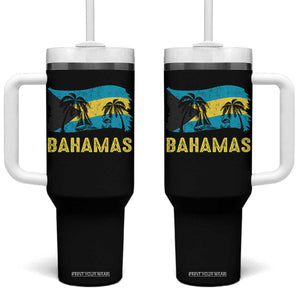 Bahamas Flag Tumbler With Handle Tropical Island Palm Trees Bahamian Gifts TS10 One Size: 40 oz Black Print Your Wear