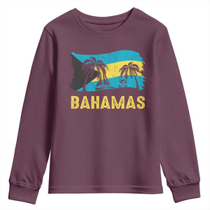 Bahamas Flag Youth Sweatshirt Tropical Island Palm Trees Bahamian Gifts TS10 Maroon Print Your Wear