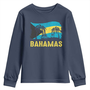 Bahamas Flag Youth Sweatshirt Tropical Island Palm Trees Bahamian Gifts TS10 Navy Print Your Wear